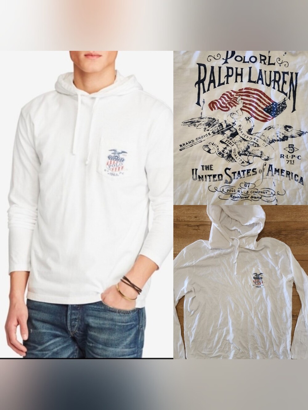 RARE Polo Ralph Lauren RLPC 67 USA Flag Eagle COAT OF Arms T Shirt Hoodie Sz L